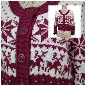 Decree | Holiday Christmas Winter Cardigan Cropped White Magenta | Sz S/M